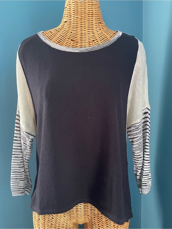 Orvis Sweaters - Orvis Pullover SweaterLinen Blend Color block Striped 3/4 Sleeve Black Cream